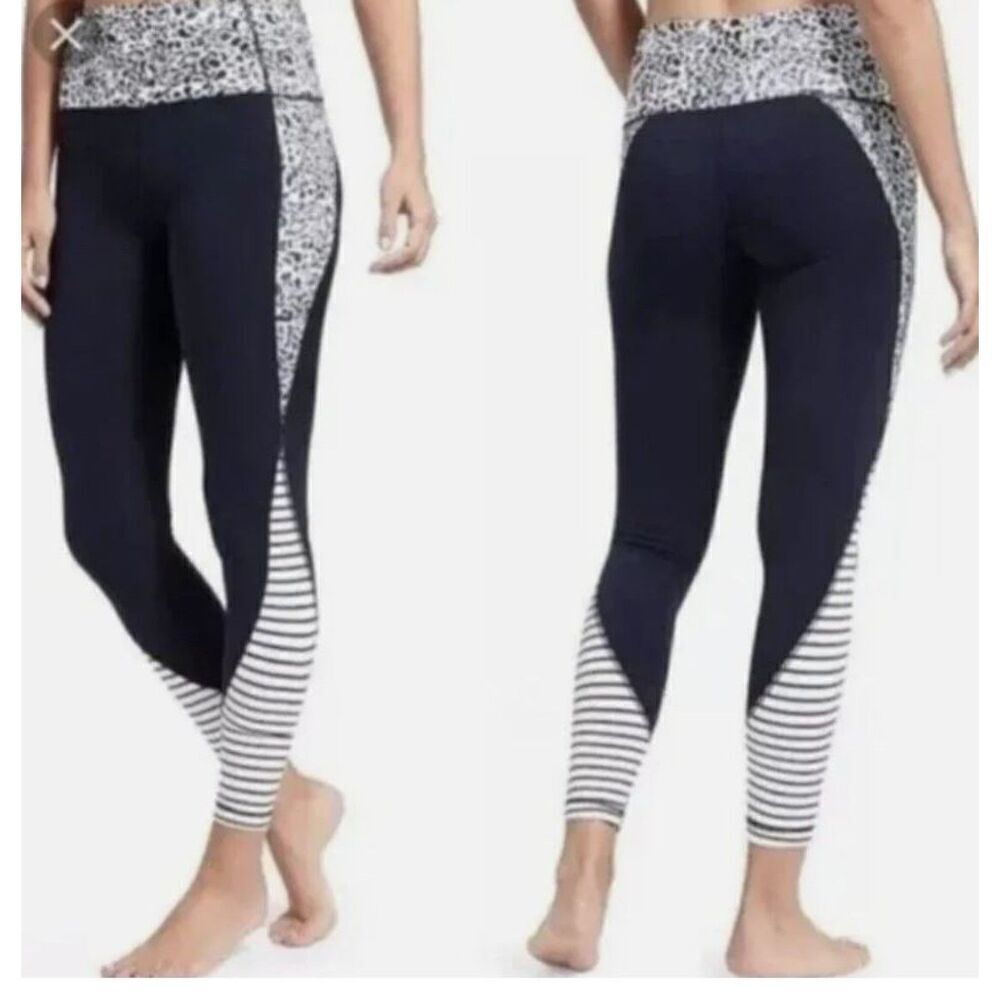 Apana Leopard Stripe Leggings Midnight Blue White Medium Activewear Yoga Pants M